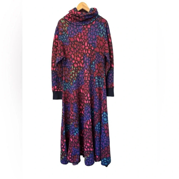 NWT Farm Rio Leopard Print  Long Sleeve Turtle Neck Sweater Midi Dress L - Picture 3 of 9